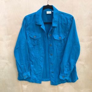 chico's button down shacket turquoise blue sz 8-10